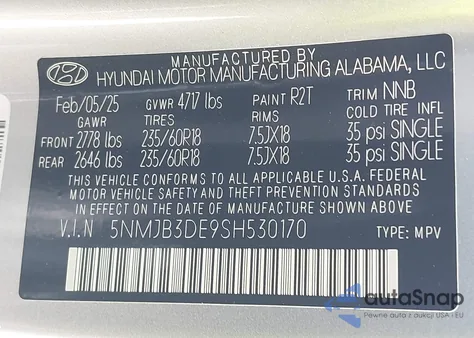 2025 Hyundai Tucson Sel from USA, damaged, VIN 5NMJB3DE9SH530170